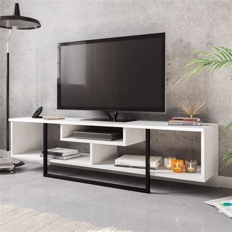 Asal 59 Wide Modern Metal Wood Tv Stand Melamine Finish White