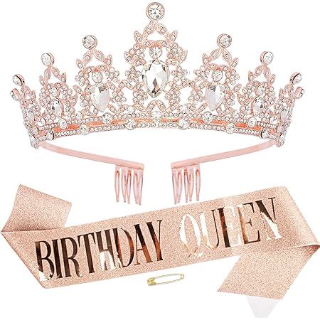 Amazon Com LetsCare Birthday Girl Sash And Tiara For Women Birthday Sash Rhinestone Crown
