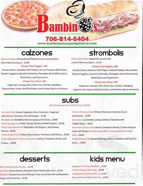 menu for bambino s new york style pizzeria in augusta ga sirved