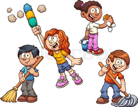Cartoon Kids Cleaning Up Vector Clip Stock Vector Colourbox