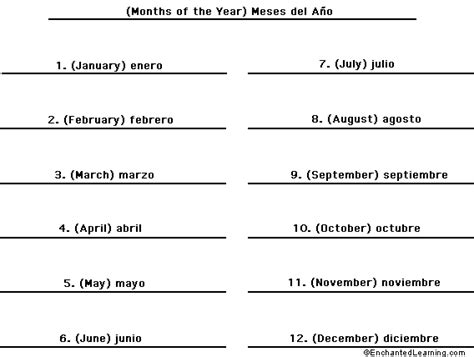 Label The Months Of The Year In Spanish Printout Answers