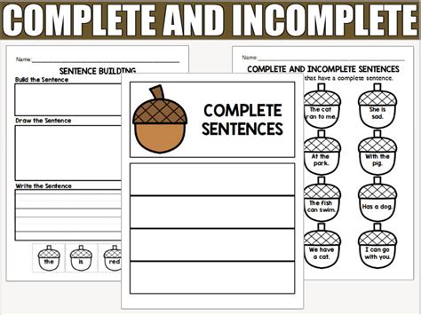 Acorn Complete And Incomplete Sentences Teaching Resources