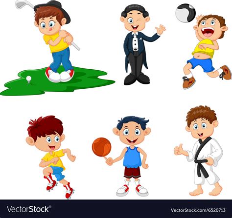 Many Children Doing Sport Cartoon Royalty Free Vector Image