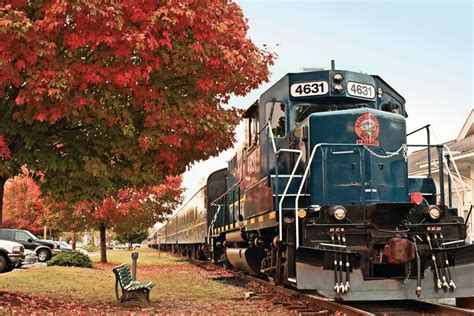 A Blue Train Traveling Down Train Tracks Next To Trees With Leaves On