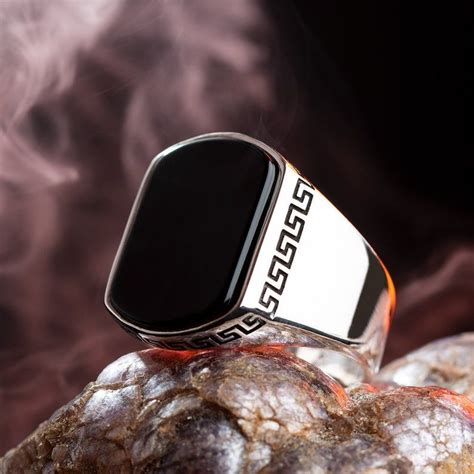 Cool Handmade Mens Silver Ring With Rectangle Black Onyx Etsy In 2021