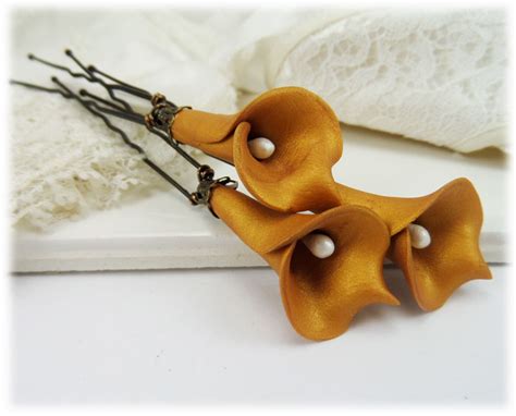 Gold Calla Lily Hair Pins And Hair Clips Stranded Treasures