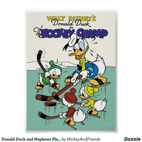 Donald Duck And Nephews Playing Hockey Poster Zazzle Hockey Posters
