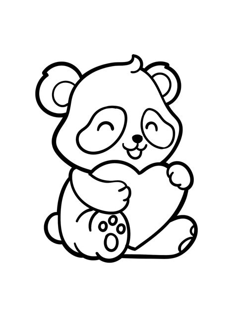 Panda con Corazón para colorear imprimir e dibujar ColoringOnly Com