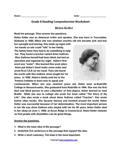 Free Printable Short Reading Comprehension For Grade 8 With Questions