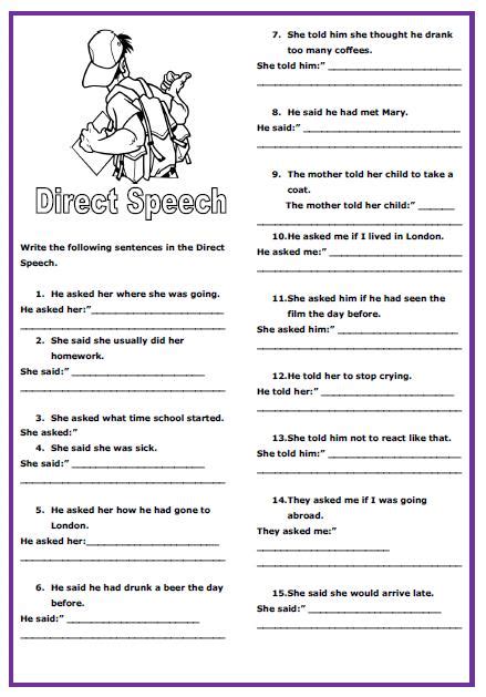 Direct Speech Intermediate Worksheet