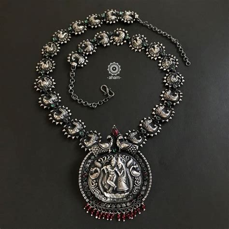 Beautiful Radha Krishna Neckpiece In Silver With Intricate Handwork