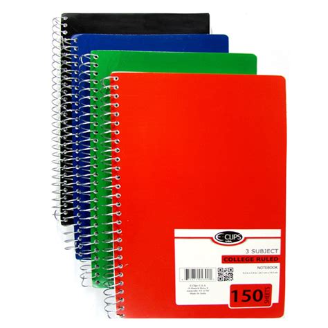 Wholesale E Clips 3 Subject College Ruled Spiral Notebook 48 Count