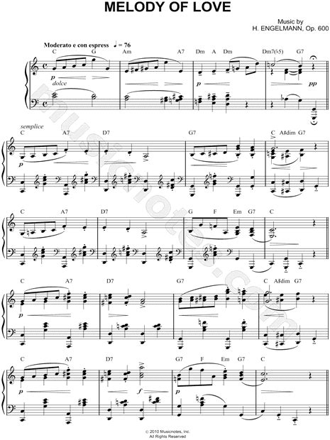 Hans Engelmann Melody Of Love Sheet Music Piano Solo In C Major