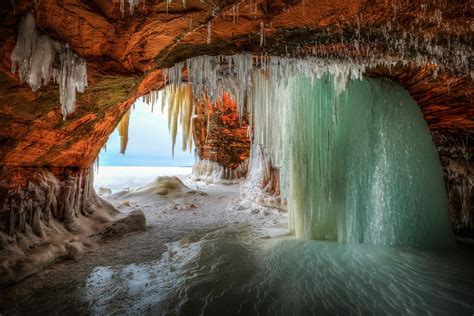 Frozen Waterfall In Cave