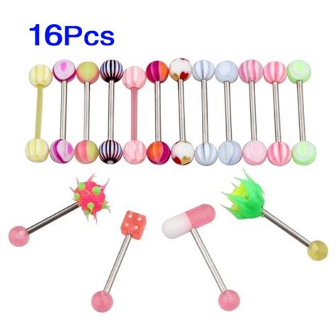 16x Tongue Nipple Piercing Tongue Piercing Steel Rods New In Body
