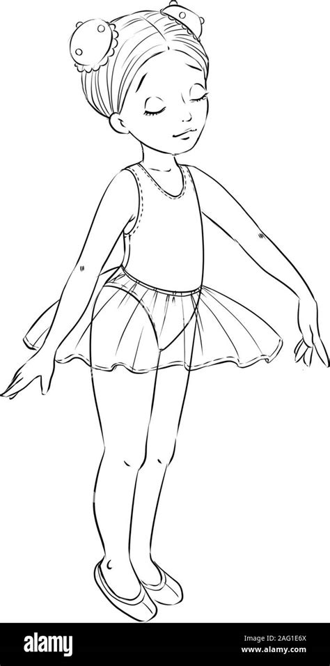 Beautiful Little Ballerina Girl Outline Coloring Page Stock Photo Alamy