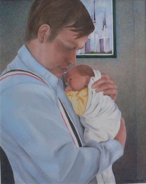 Father Holding Baby Oil Painting Name Fathers Love 11x20 Oil Painting