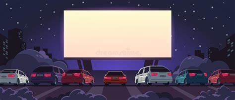 Drive In Cinema Open Space Auto Theater With Cartoon Glowing White