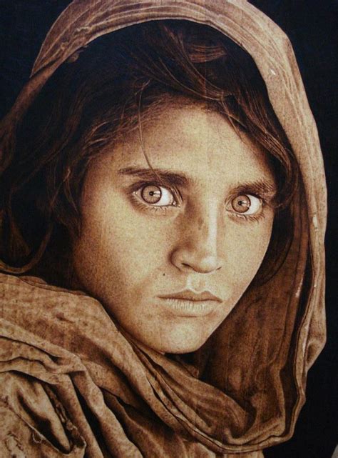 Steve Mccurry Sharbat Gula Afghan Girl 1984 Pyrography Woodburning By