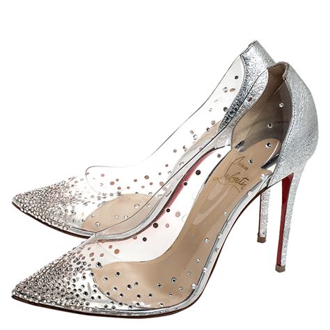 Christian Louboutin Metallic Silver Leather And Pvc Degrastrass Crystal Embellished Pumps Size