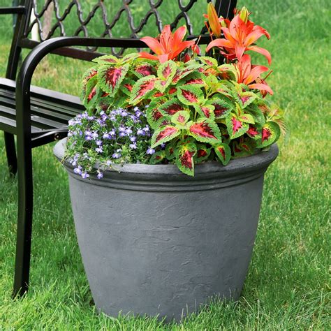 Sunnydaze Anjelica Outdoor Double Walled Flower Pot Planter Slate 20