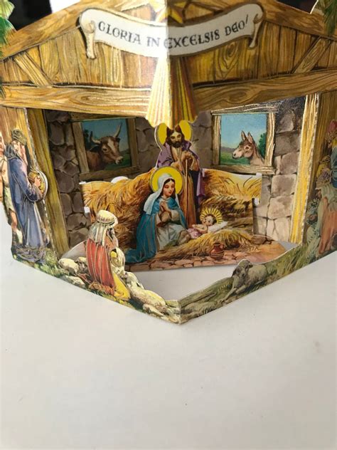 Vintage 3 Dimensional Pop Up Nativity Scene Christmas Card Display