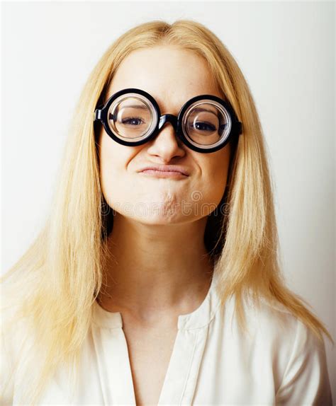 Bookworm Cute Young Woman In Glasses Blond Hair Stock Image Image