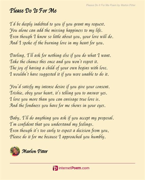 Please Do It For Me Poem By Marlon Pitter