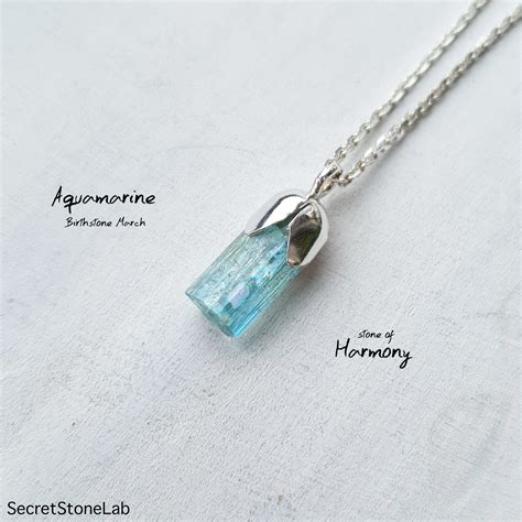 Aquamarine Necklace Raw Aquamarine Crystal Pendant Blue Etsy