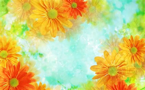 Yellow Green Blue And Pink Flowers Painting Hd Wallpaper Wallpaper