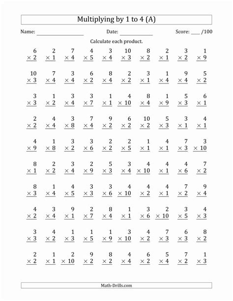 Multiplication Worksheets Grade 4 Math Drills
