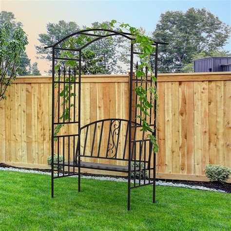 Garden Metal Arch Arbour With Bench Love Seat