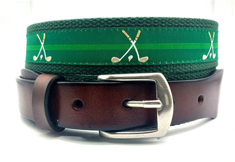 Mens Golf Beltgolf Ribbon Belttop Grain Leathergreen Etsy