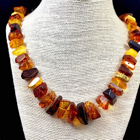 Faceted Chunky Amber Necklace For Woman With Multi Color Amber Etsy