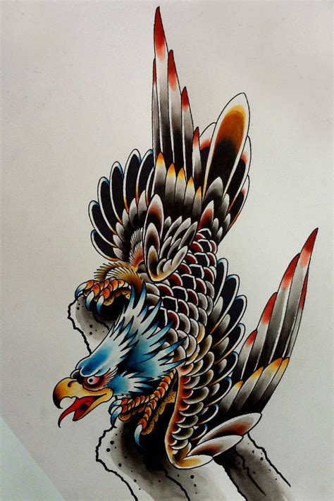 Traditional Old School Blue Headed Screaming Eagle Tattoo