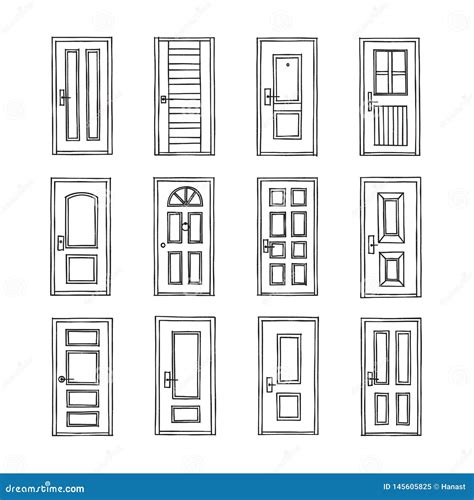 Front Doors Graphic Black White Isolated Set Stock Vector