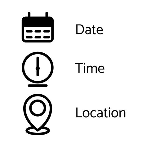 Set Date Time And Location Icons For Graphic Designisolated On A