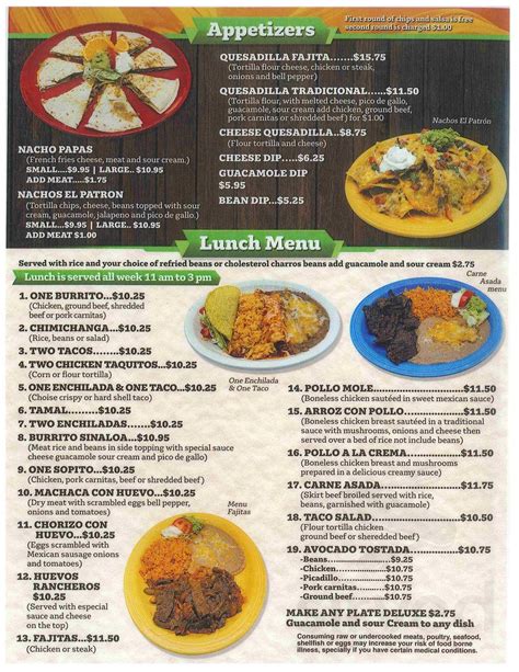 Sinaloa Mexican Restaurant menu in Clarkston, Washington, USA
