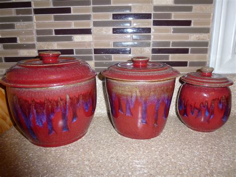 Pottery Canister Set Red With Opal Pottery Canister Sets Pottery