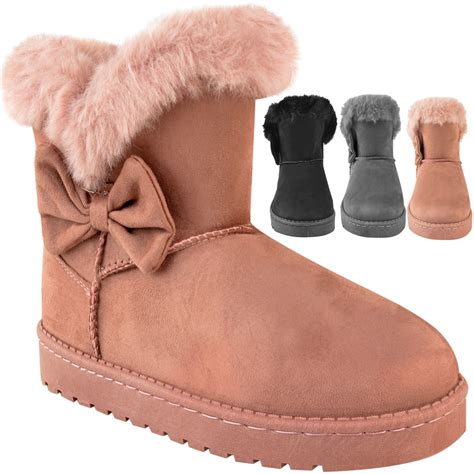 Girls Kids Childrens Flat Winter Faux Fur Ankle Boots Warm Snow Thick