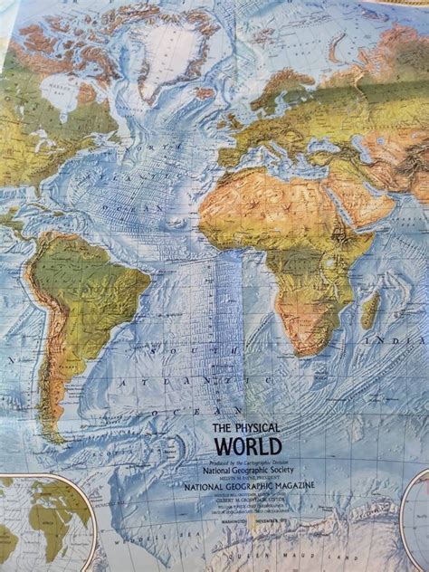 Vintage Map Of The World National Geographic 1975 Cartography