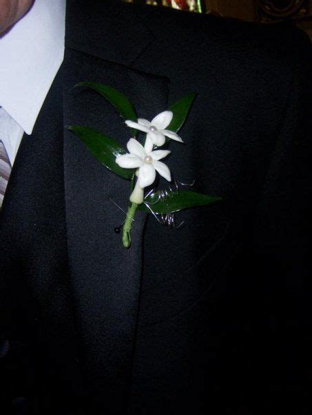 Stephanotis Boutonniere With A Pearl Center Backed With Ruscus And