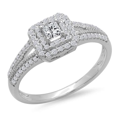 1 1/2 carat round halo diamond engagement ring in 14 karat yellow gold. 14K White Gold Princess & Round Cut Diamond Halo Engagement Ring 1/2 CT (Size 6) 674898909068 | eBay