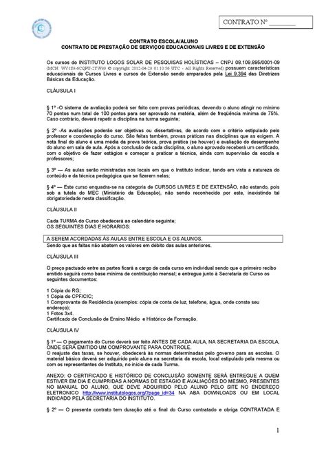 Contrato De Cursos Instituto Logos By Logos Instituto Issuu