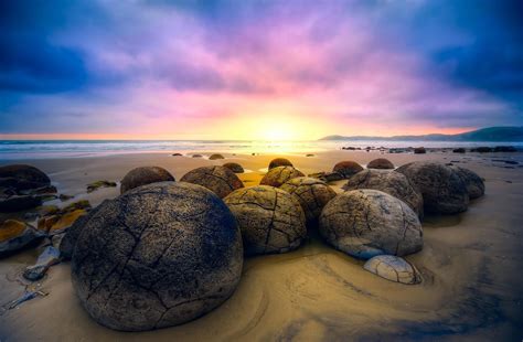 Download Sunset Boulder Seashore Nature Rock Hd Wallpaper