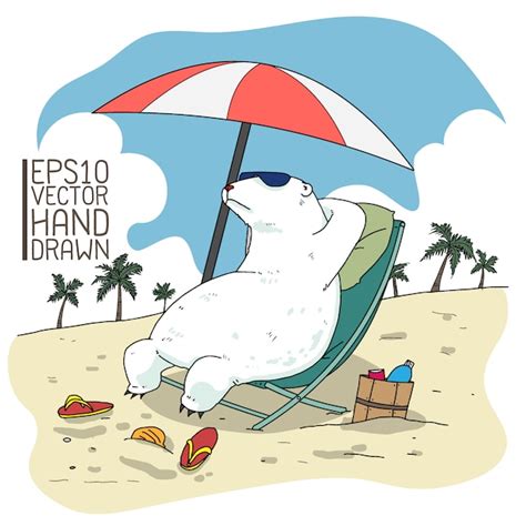 Premium Vector Polar Bear On The Beach Illustration