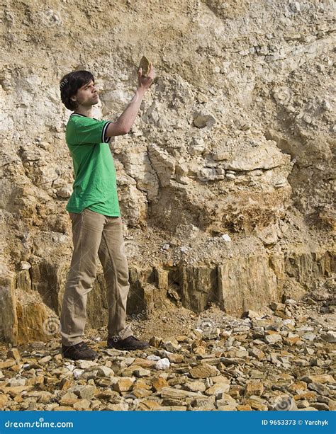 Young Geologist Studying Rock Type Stock Image Image Of Discover