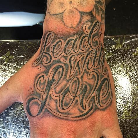 Our website provides the visitors with some great love tattoo on hands. lead with love. hand script #thanks lee #tattoo #tattoos ...