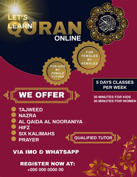 Learn Quran Online Class Poster Flyer Template Postermywall