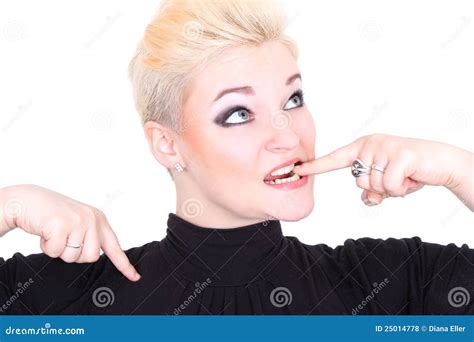 Woman In Black Biting Her Finger Stock Photo Image Of Bite Glamour